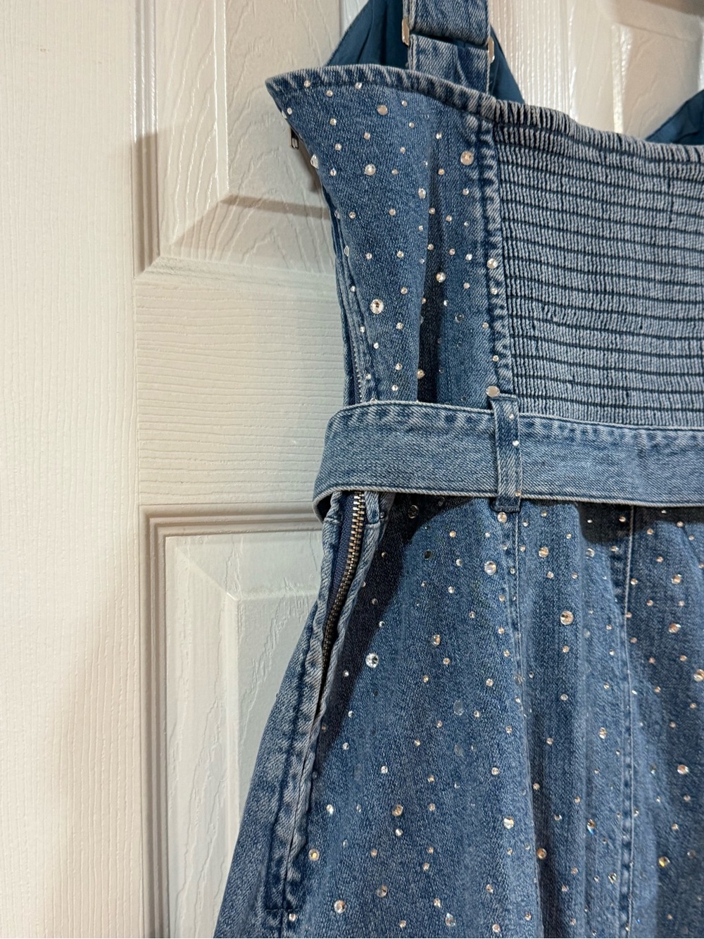 Show Me Your MuMu Denim Mini Dress with Crystal Studs - Blue - Picture 3 of 5